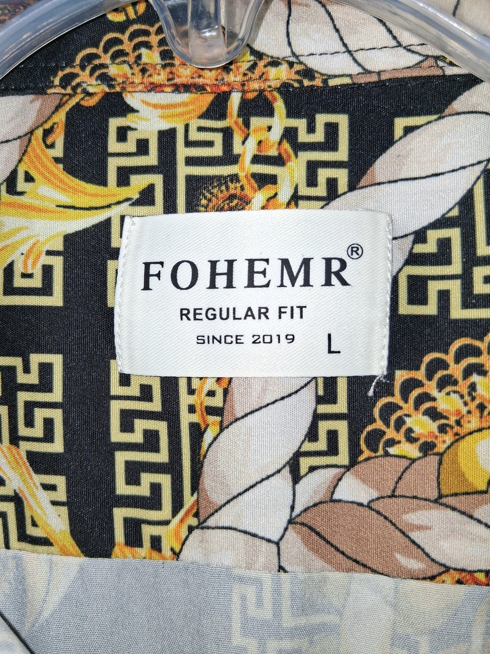 Foherr Men's Short Sleeve Button-Up Shirt - Black & Gold Chain Print - Picture 5 of 5